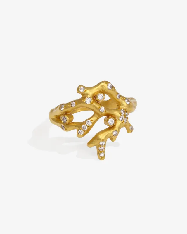 Coral Ring Diamond Solid Gold sold by Temple of the Sun