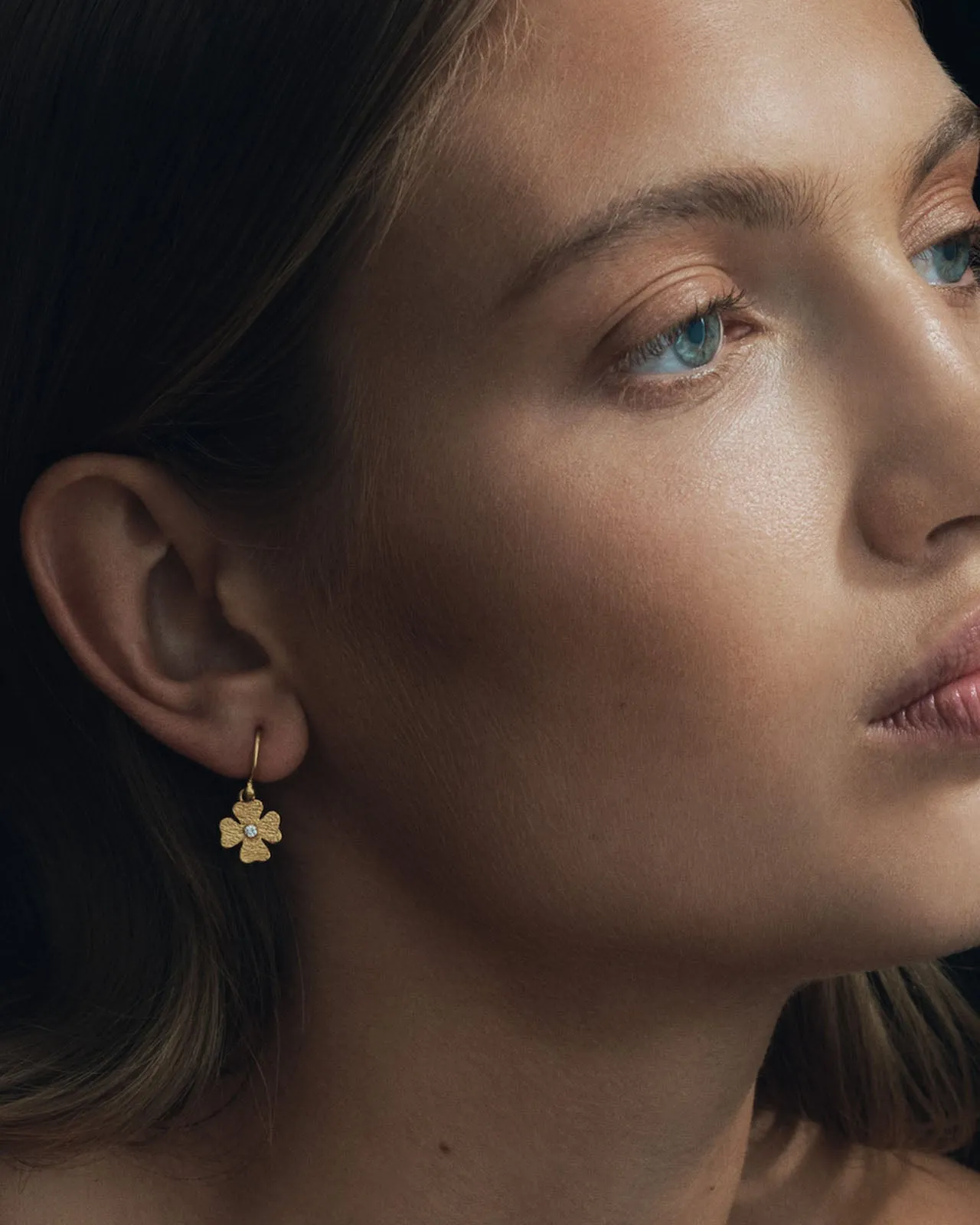 Clover Earrings Small Diamond Solid Gold sold by Temple of the Sun product image thumbnail 2