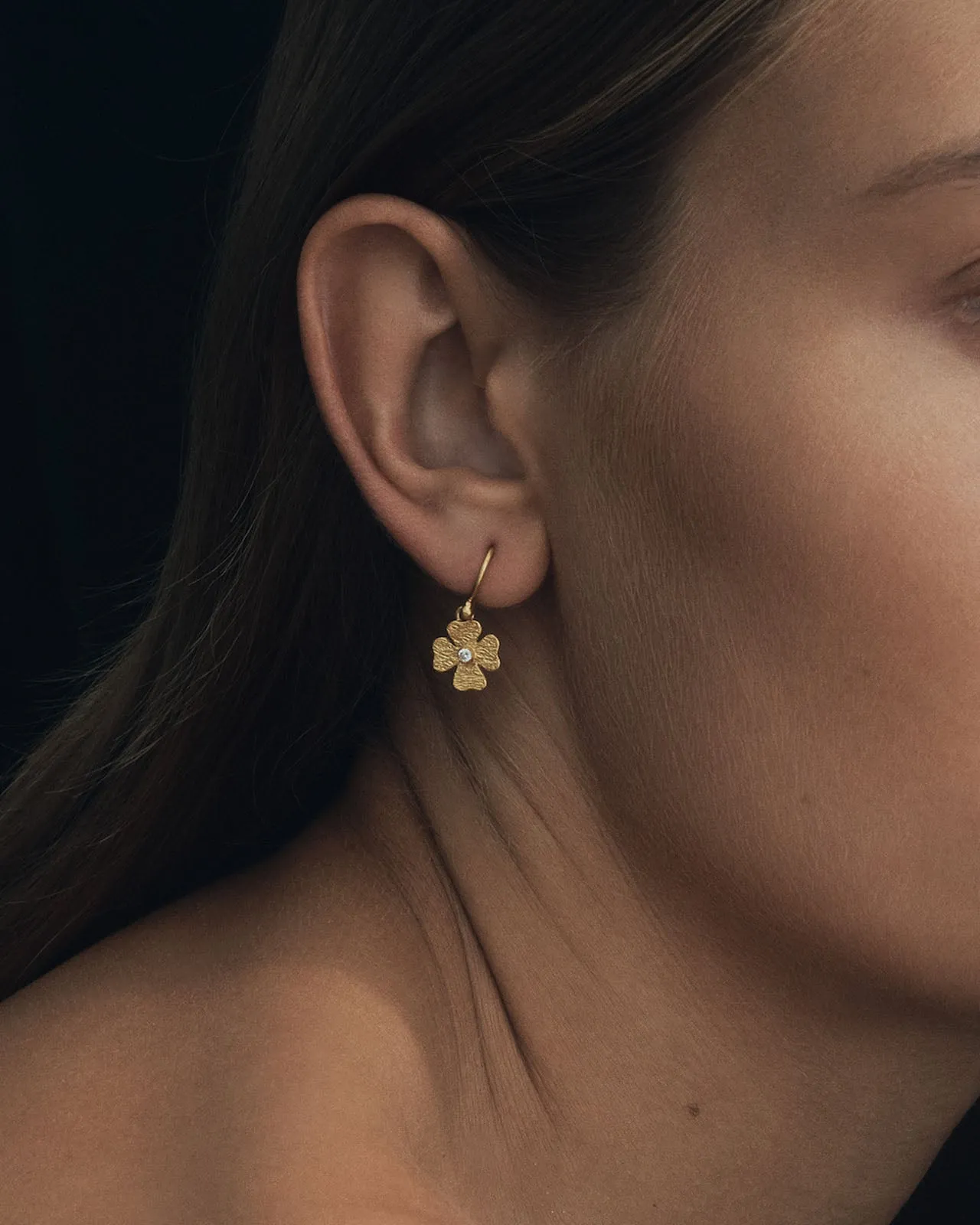 Clover Earrings Small Diamond Solid Gold sold by Temple of the Sun product image thumbnail 3