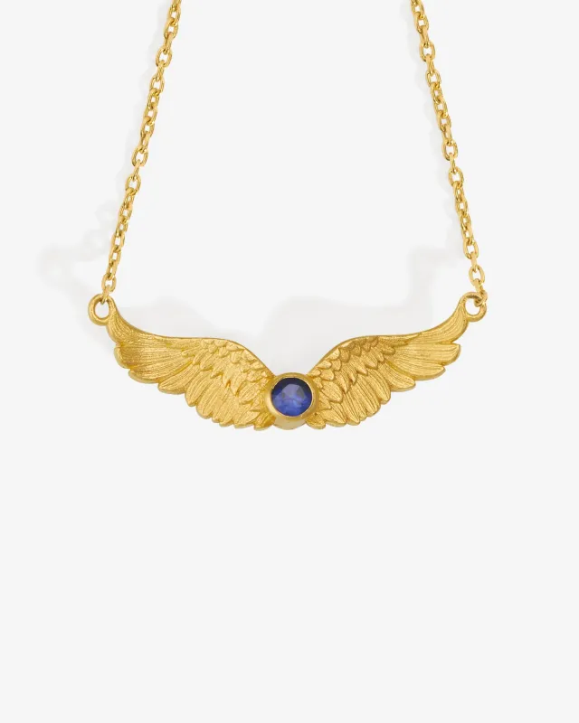 Winged Necklace Sapphire Solid Gold sold by Temple of the Sun