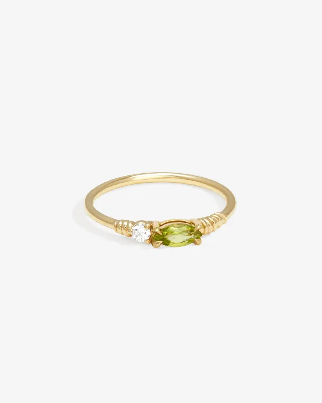 Jasmine Ring Peridot Diamond Solid Gold sold by Temple of the Sun