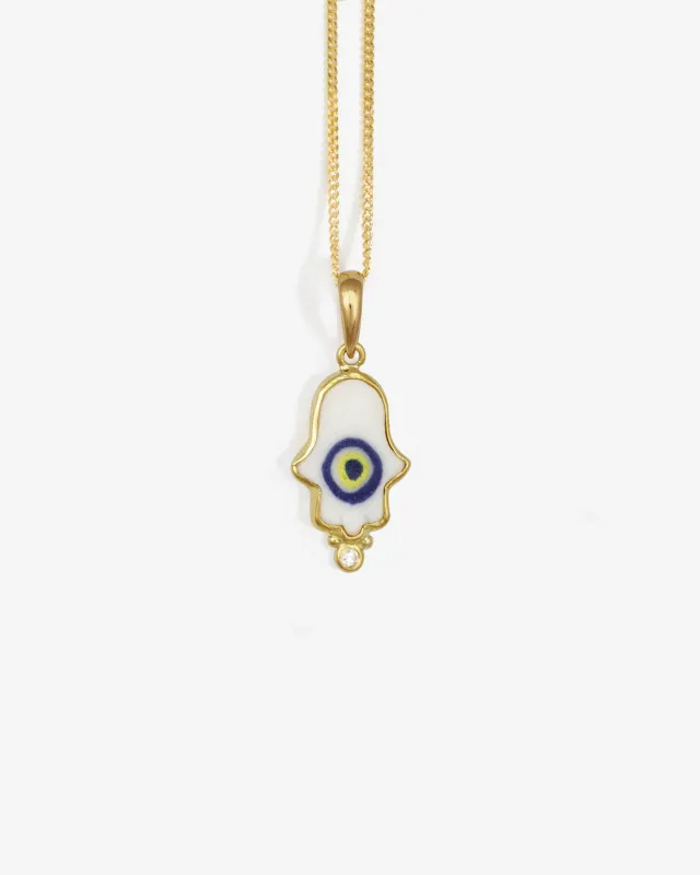 Hamsa White Necklace White Diamond Solid Gold sold by Temple of the Sun