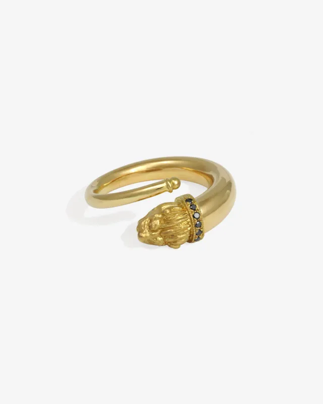 Loulon Lion Ring Black Diamond Solid Gold sold by Temple of the Sun