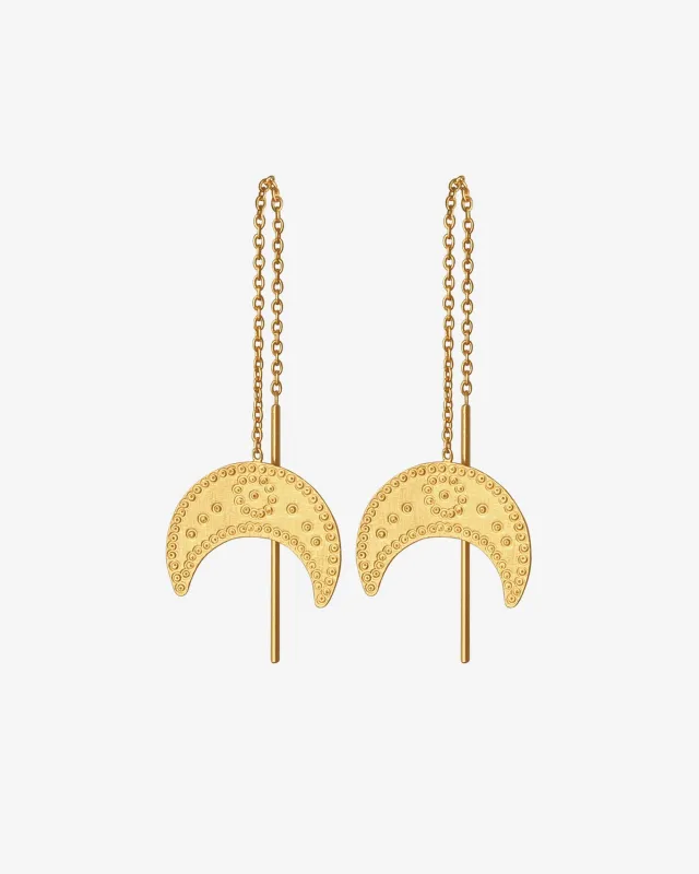 Hanging Moon Earrings Gold Vermeil sold by Temple of the Sun