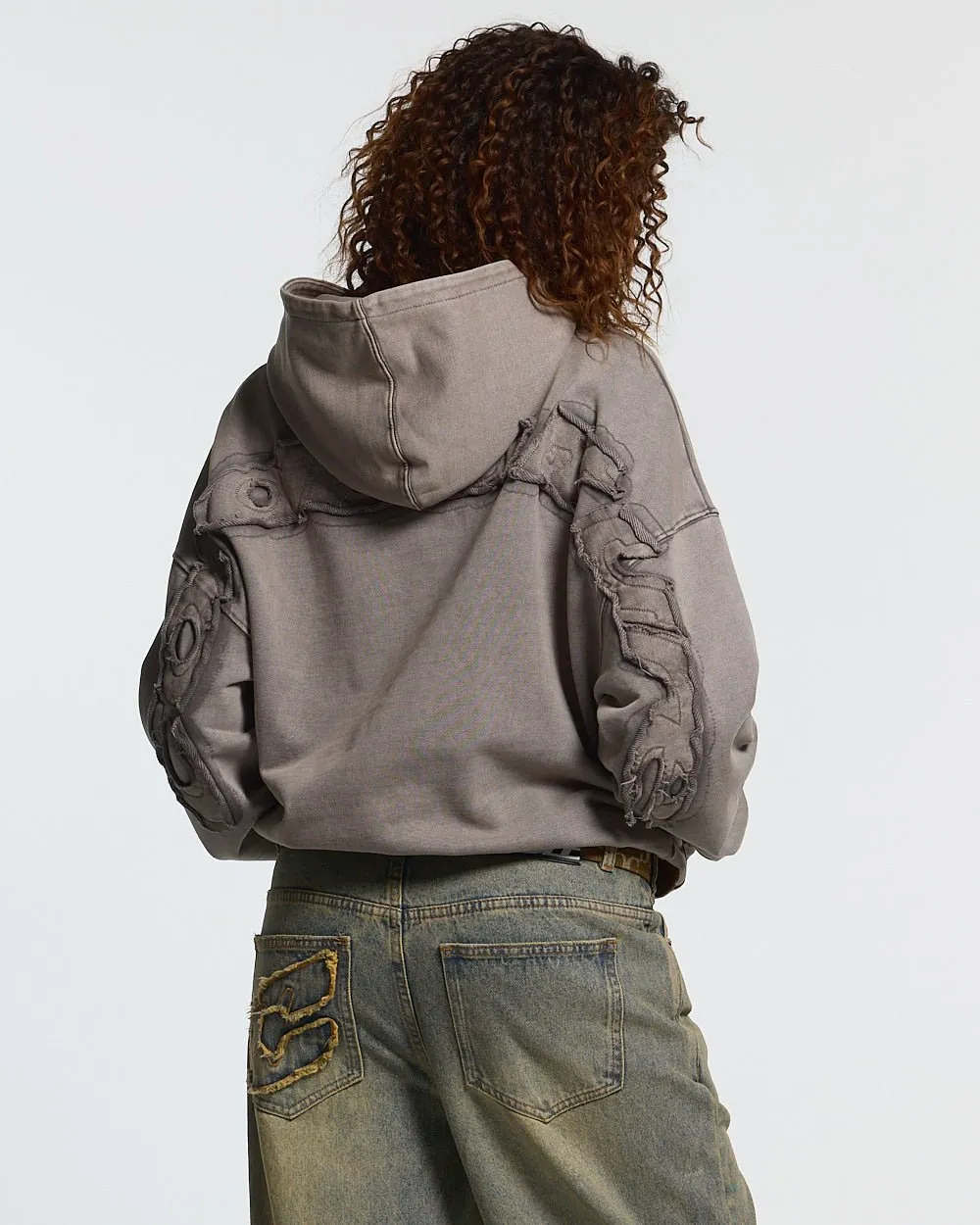 DISTRESS CURVED HOODIE GREY sold by Cold Culture product image thumbnail 5