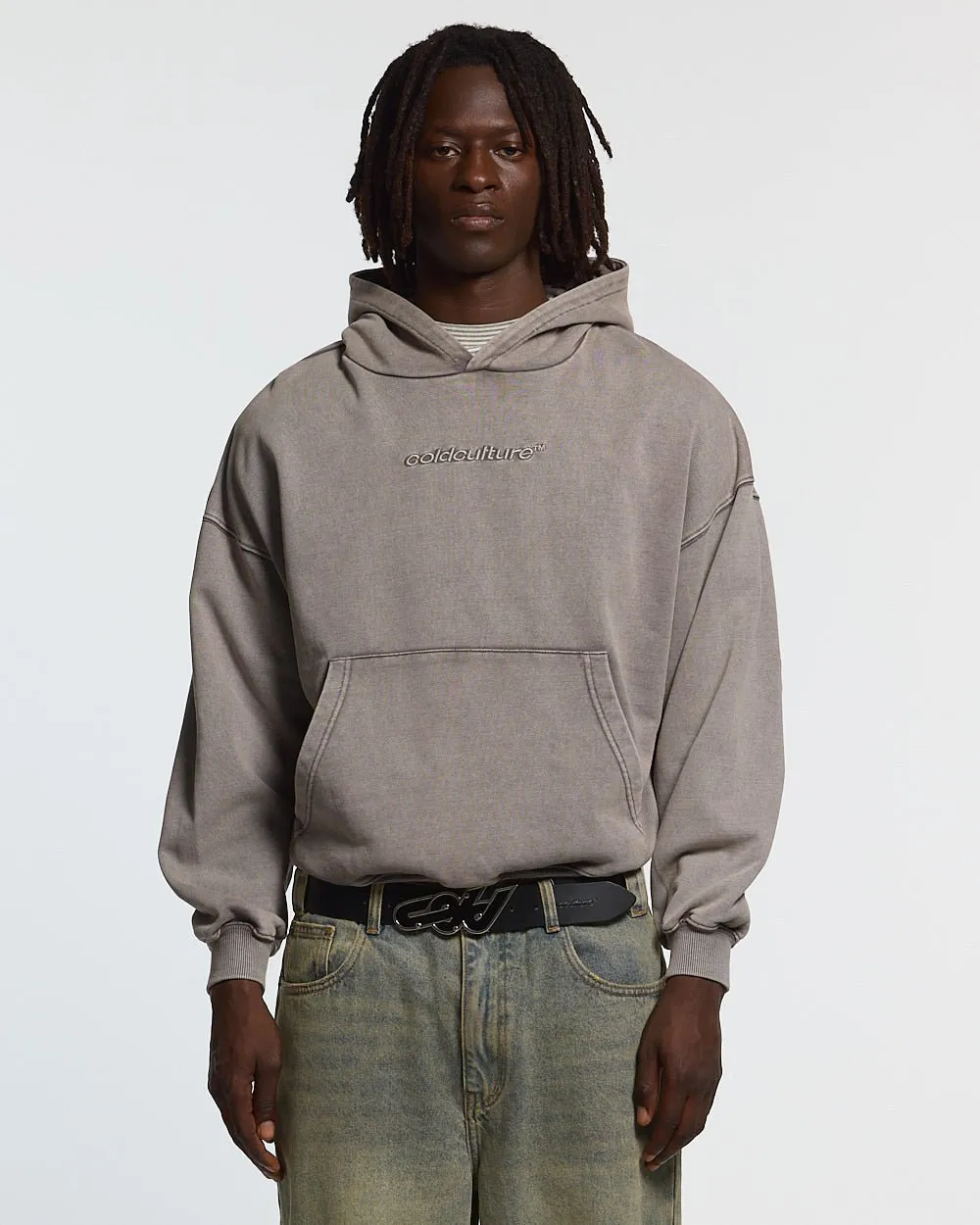 DISTRESS CURVED HOODIE GREY sold by Cold Culture product image thumbnail 4