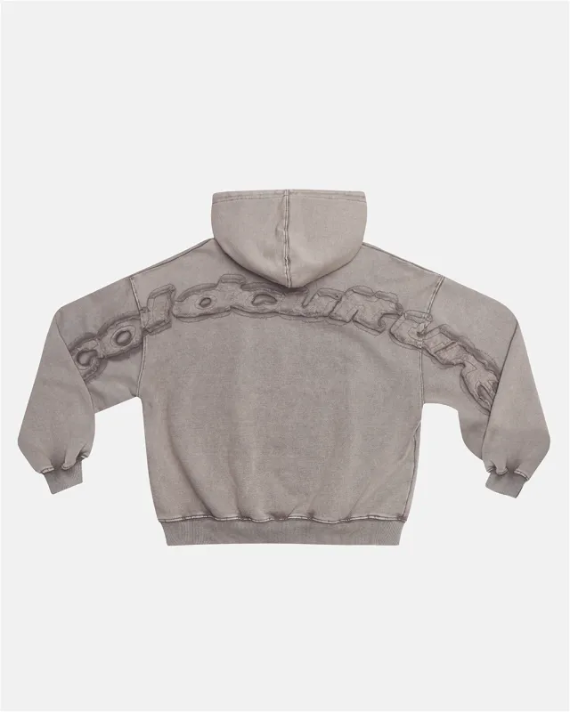 DISTRESS CURVED HOODIE GREY sold by Cold Culture