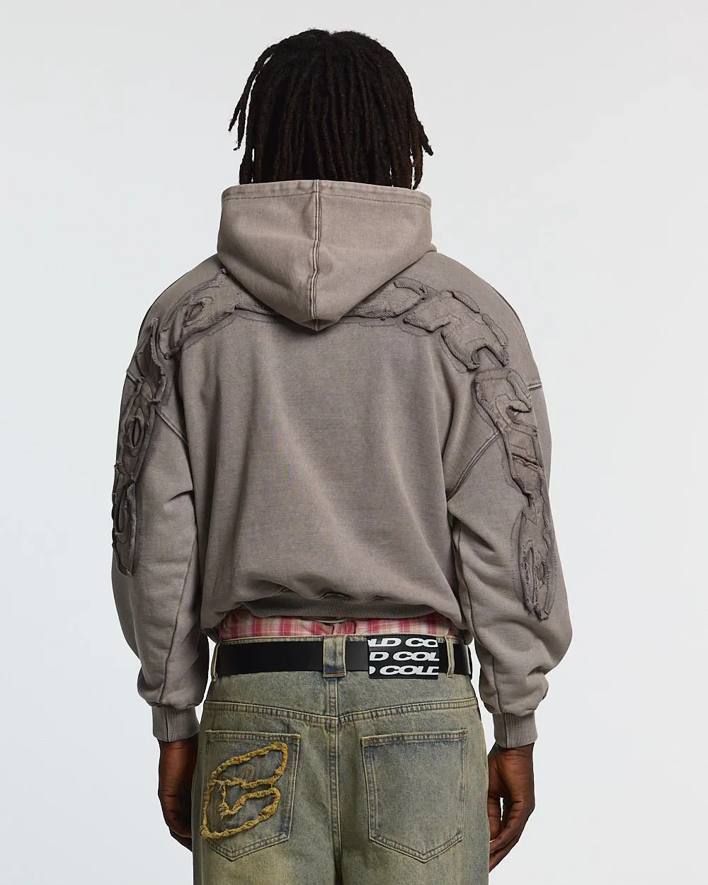 DISTRESS CURVED HOODIE GREY sold by Cold Culture product image thumbnail 3