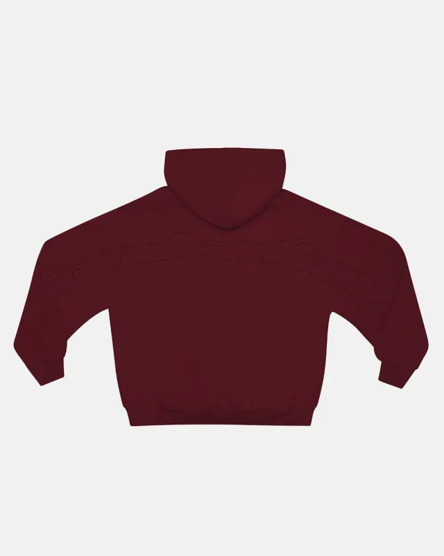 DISTRESS CURVED HOODIE BURGUNDY made by Cold Culture
