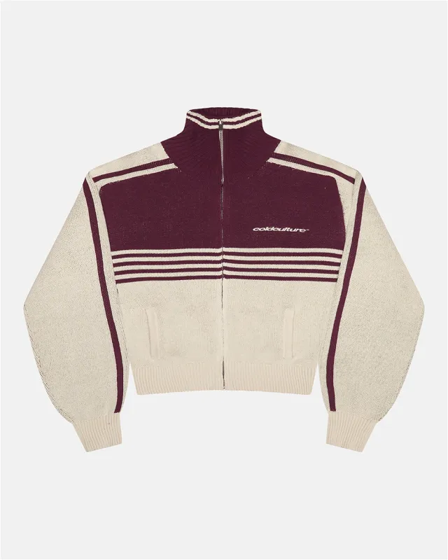POWERLINE ZIP KNIT BEIGE & BURGUNDY made by Cold Culture