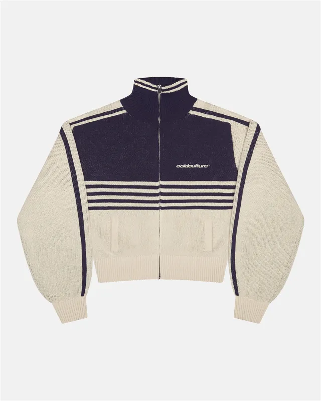 POWERLINE ZIP KNIT BEIGE & DARK BLUE made by Cold Culture