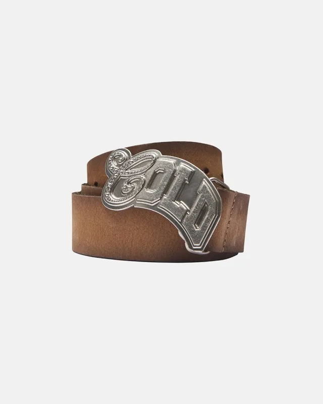 VARSITY LEATHER BELT BROWN MIX sold by Cold Culture