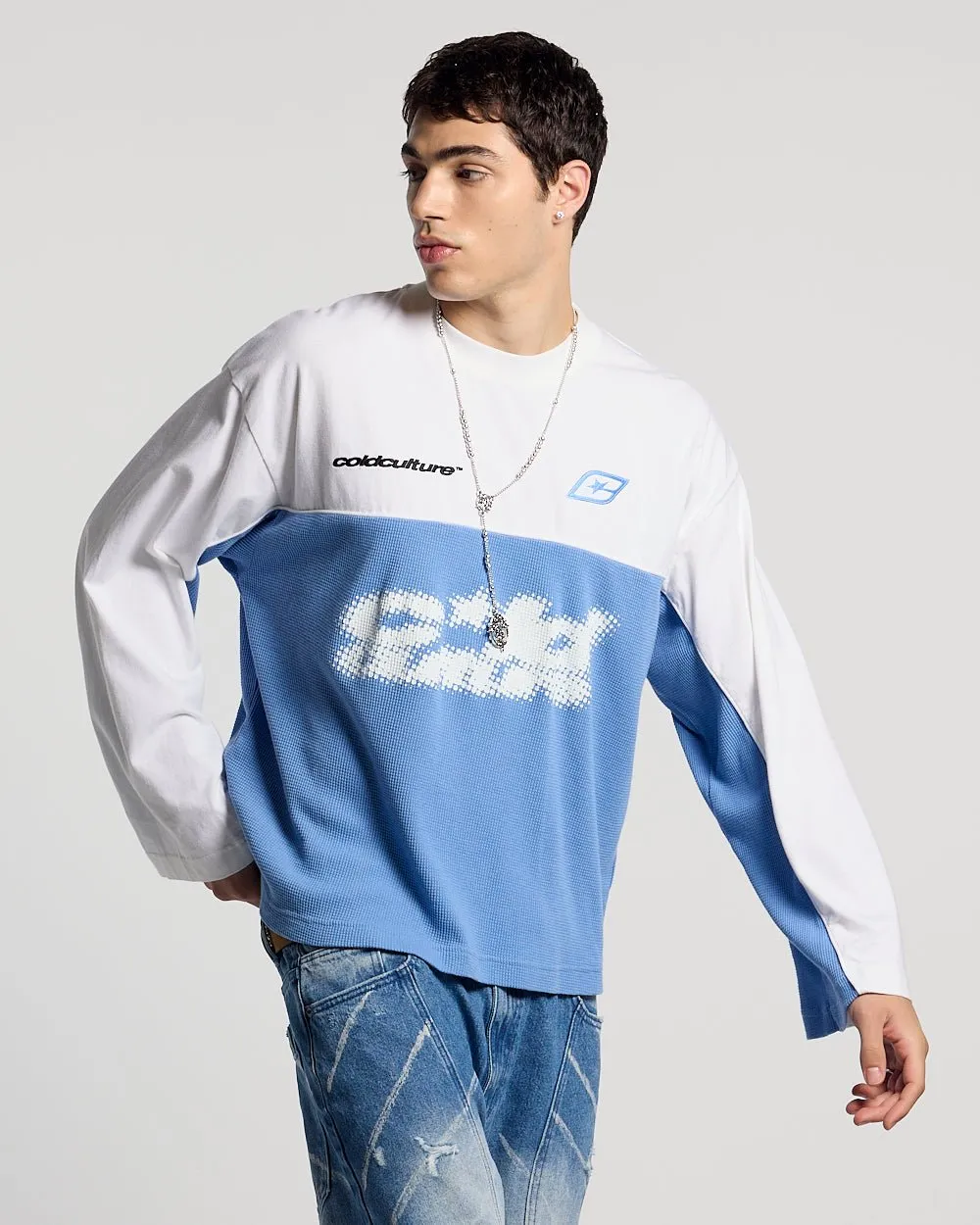 BICOLOR WAFFLE LONGSLEEVE BLUE & WHITE sold by Cold Culture product image thumbnail 3