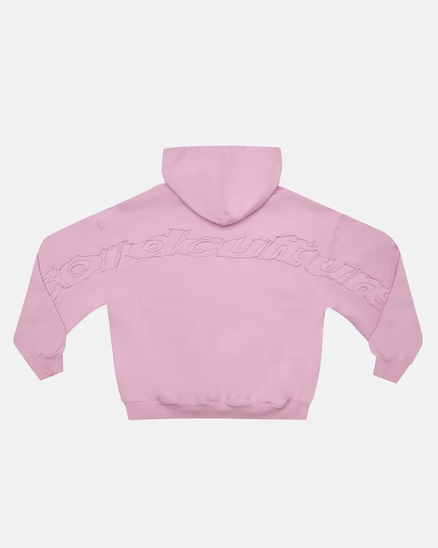DISTRESS CURVED HOODIE PINK sold by Cold Culture