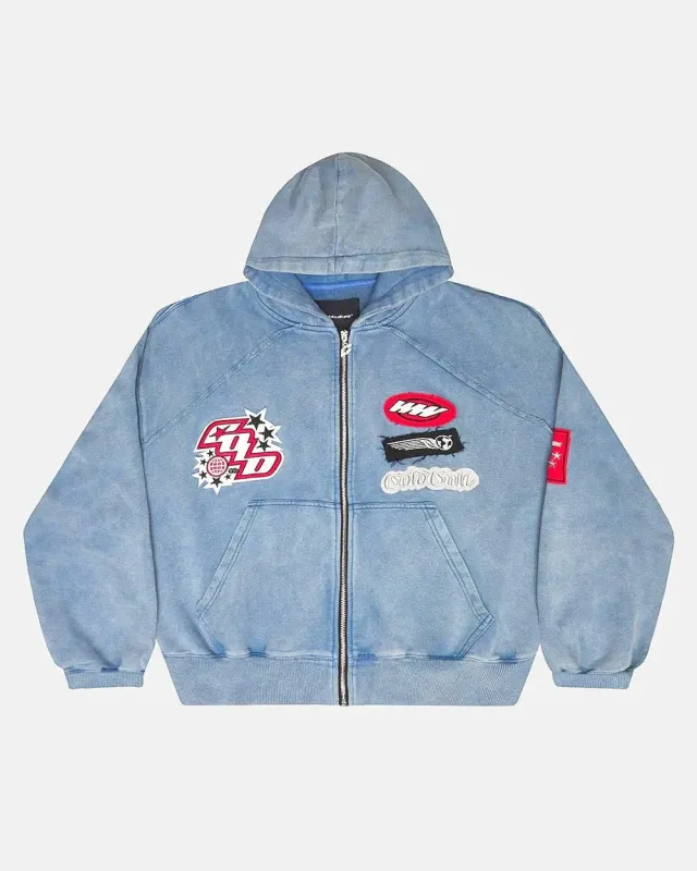 WALKER ZIP HOODIE WASHED INDIGO sold by Cold Culture