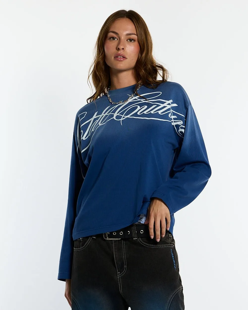 CROSSED SCRIPT LONGSLEEVE VIBRANT BLUE sold by Cold Culture product image thumbnail 5