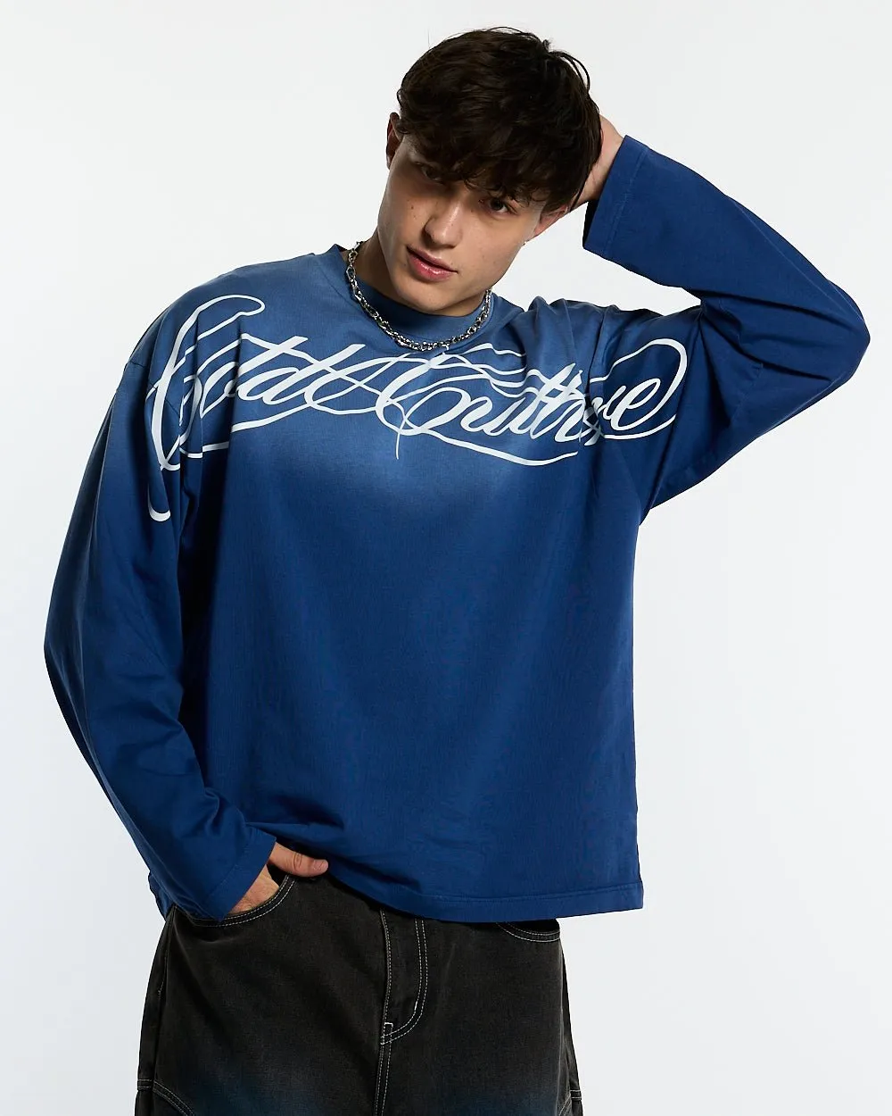 CROSSED SCRIPT LONGSLEEVE VIBRANT BLUE sold by Cold Culture product image thumbnail 3