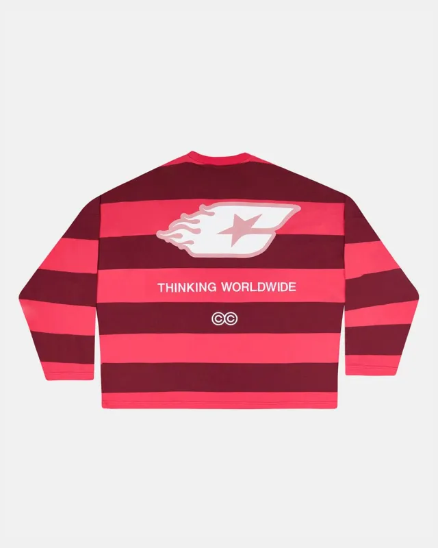 BURNIN STRIPES LONGSLEEVE BURGUNDY sold by Cold Culture