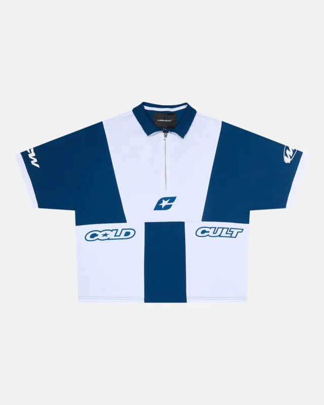PANELS POLO TEE WHITE AND BLUE sold by Cold Culture