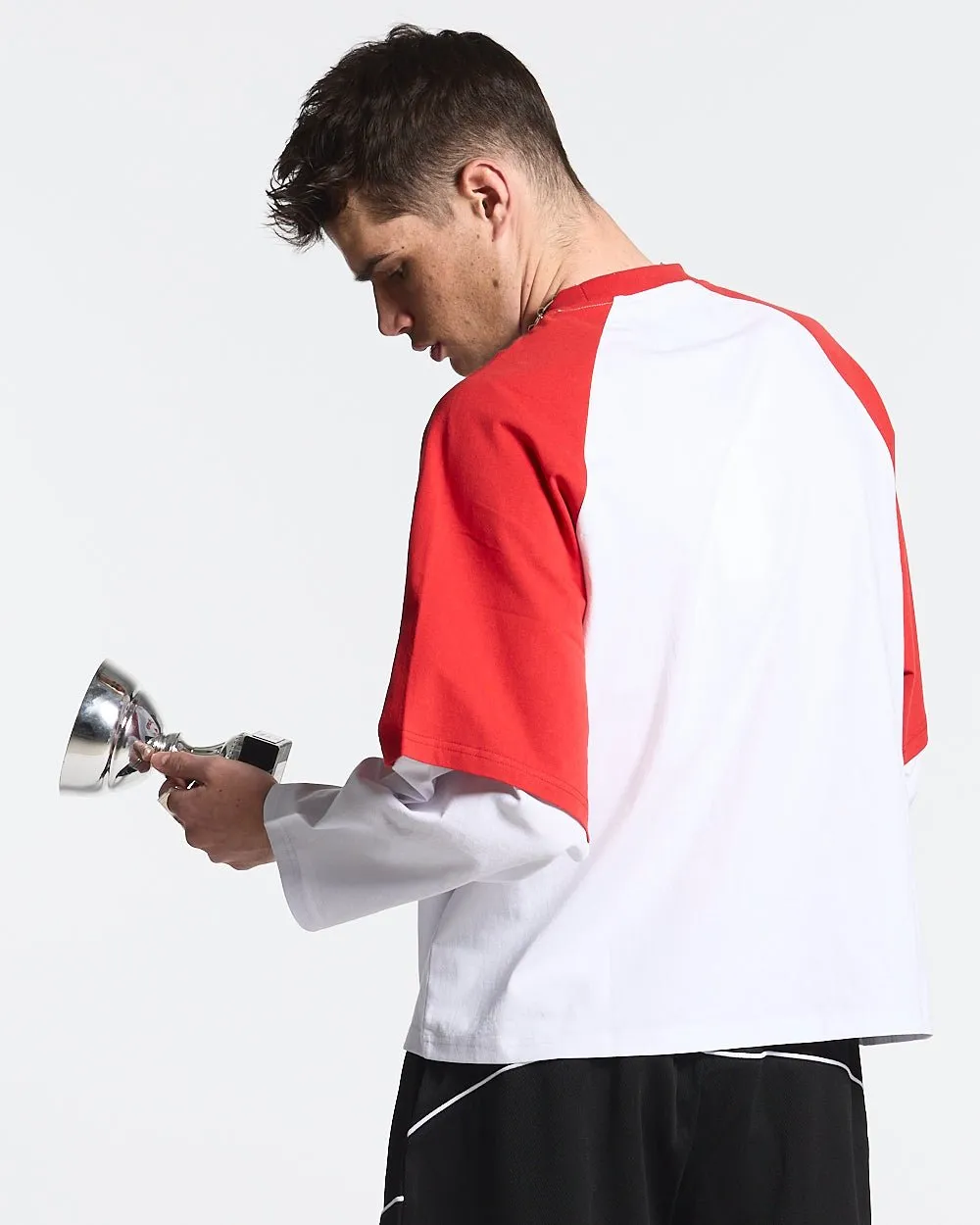BASEBALL DOUBLE SLEEVE TEE WHITE/RED sold by Cold Culture product image thumbnail 4