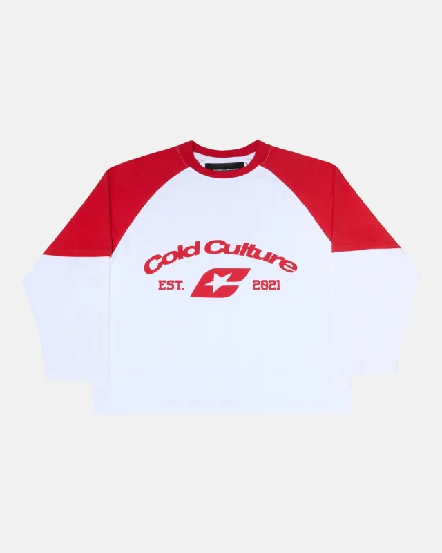 BASEBALL DOUBLE SLEEVE TEE WHITE/RED made by Cold Culture