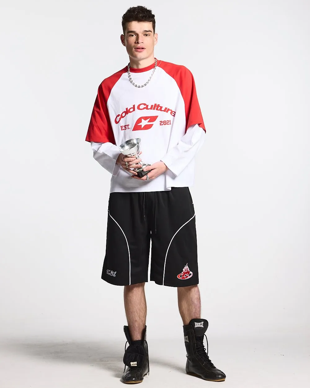 BASEBALL DOUBLE SLEEVE TEE WHITE/RED sold by Cold Culture product image thumbnail 3
