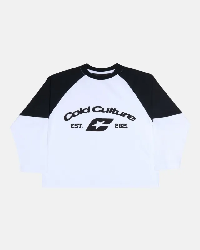 BASEBALL DOUBLE SLEEVE TEE WHITE/BLACK made by Cold Culture