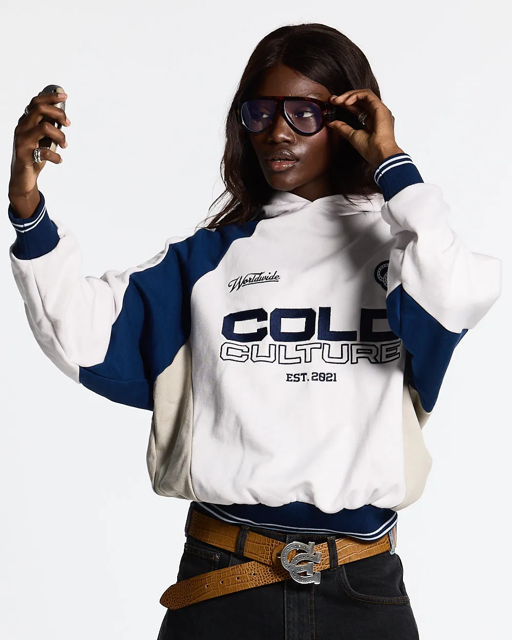 COWBOY VARSITY HOODIE WHITE/BLUE sold by Cold Culture product image thumbnail 5