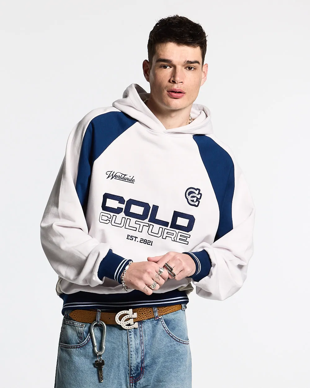 COWBOY VARSITY HOODIE WHITE/BLUE sold by Cold Culture product image thumbnail 3