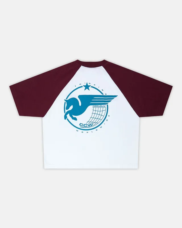 STORMWING TEE WHITE AND BURGUNDY sold by Cold Culture