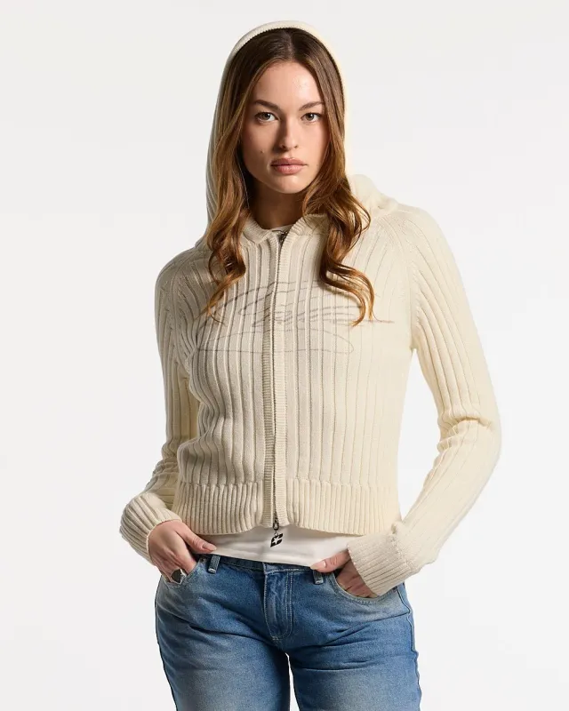 TRACK HOOD ZIP KNIT OFF-WHITE sold by Cold Culture