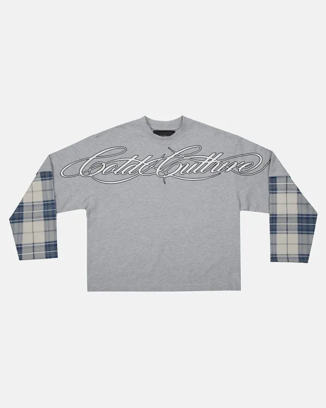 SCRIPT DOUBLE LONGSLEEVE GREY VIGORE sold by Cold Culture