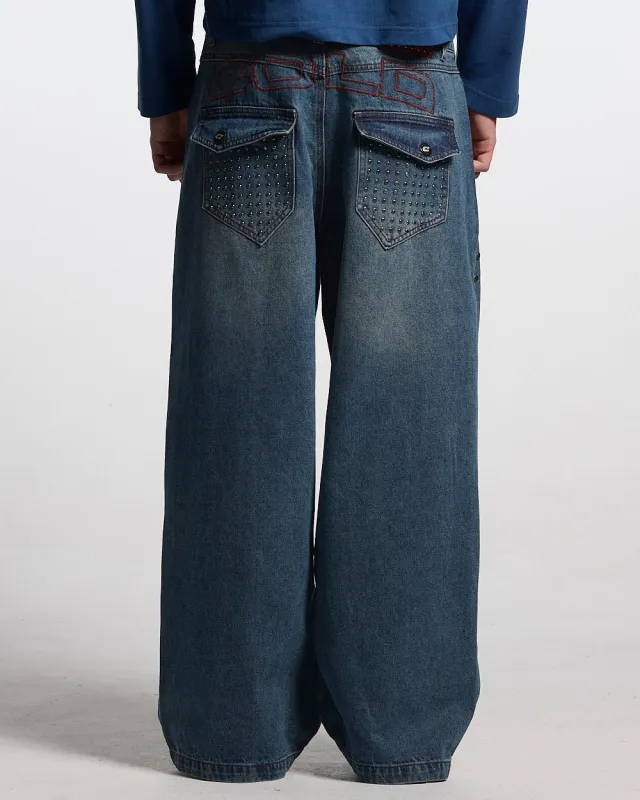 STUDS PANTS LIGHT BLUE DENIM made by Cold Culture
