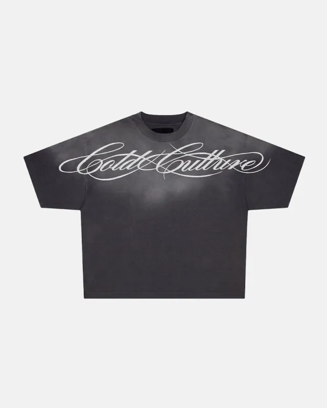 CROSSED SCRIPT TEE BLACK sold by Cold Culture