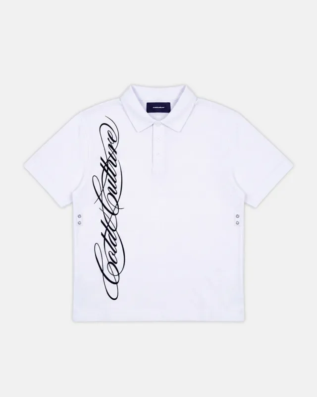 TARTAN SCRIPT POLO WHITE made by Cold Culture