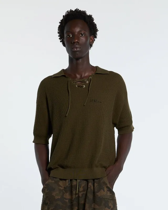 SPARROW KNIT POLO GREEN made by Cold Culture