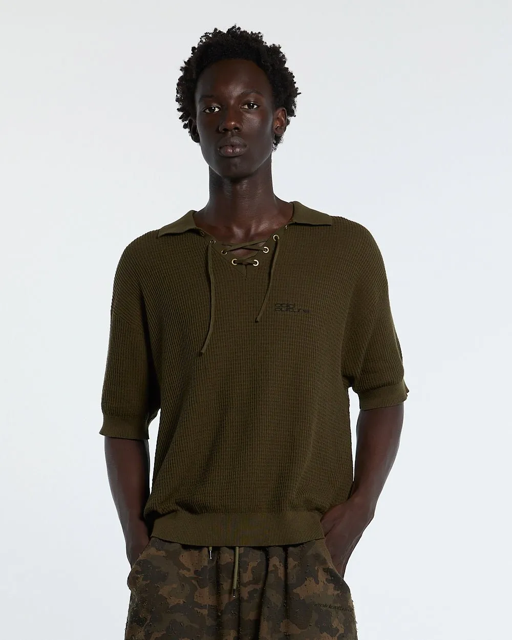 SPARROW KNIT POLO GREEN sold by Cold Culture
