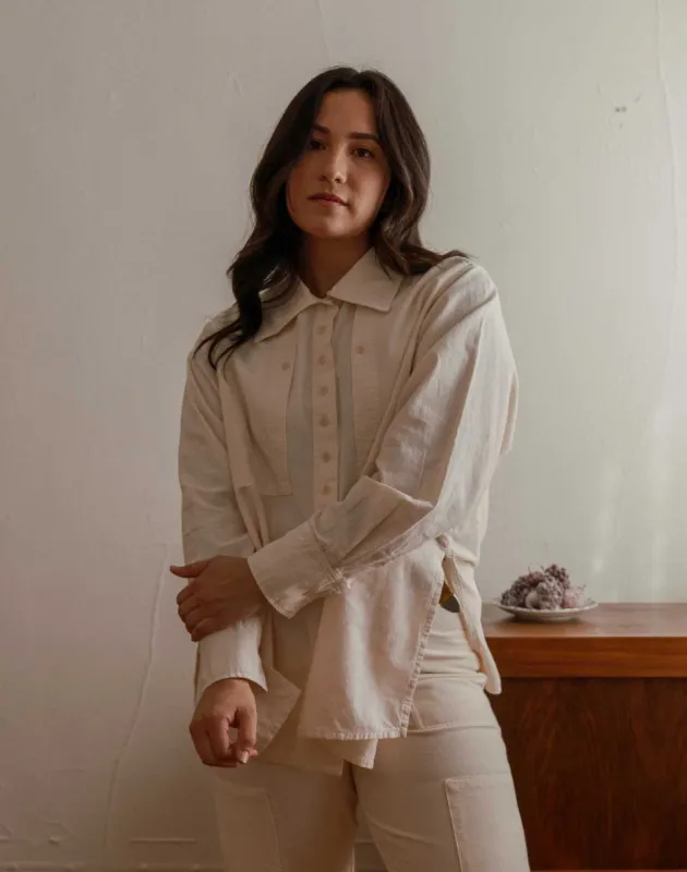 Noble Adult Collared Shirt in Oat Milk sold by Noble