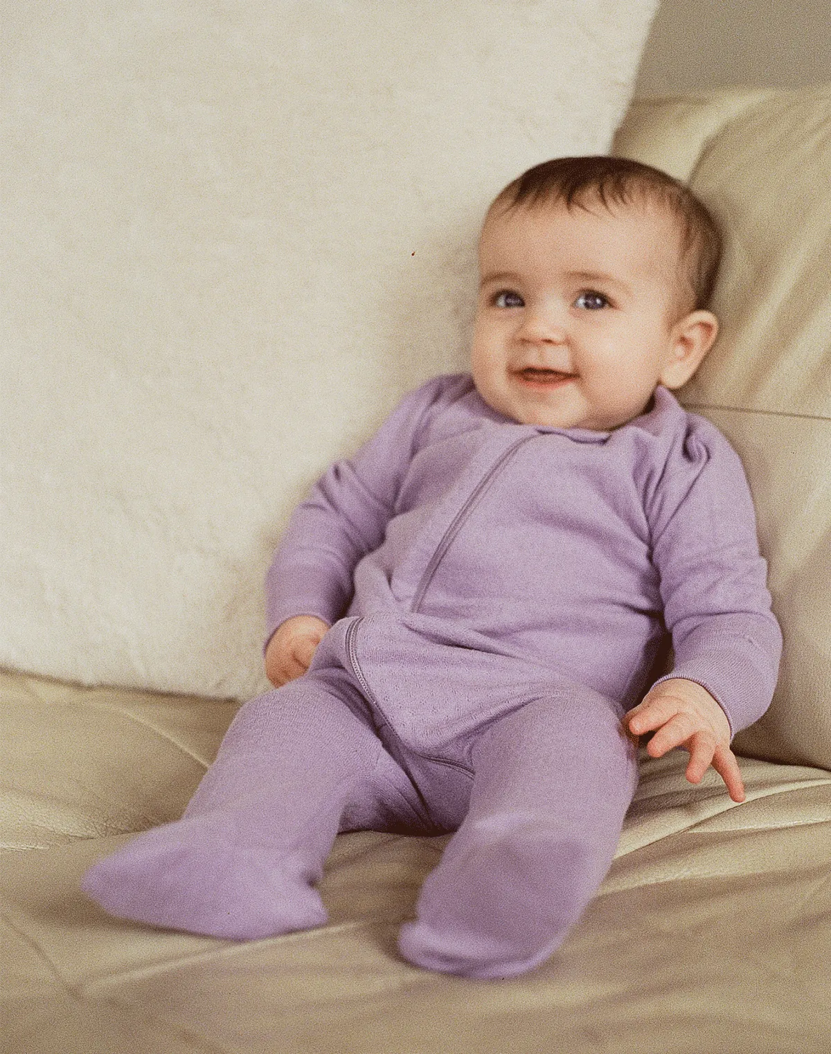 Noble Organic Pointelle Footie Sleeper in Lavender sold by Noble