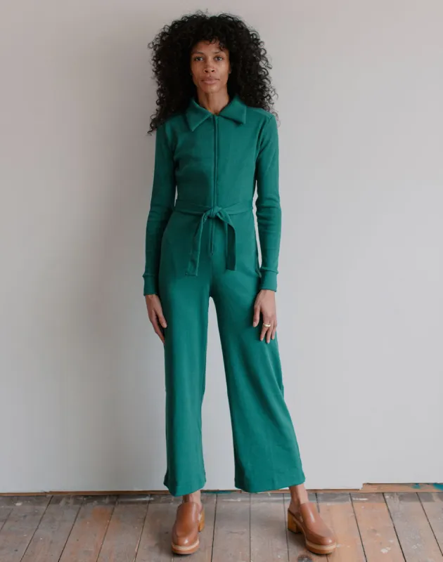 Noble Adult Organic Rib Jumpsuit in Pine sold by Noble