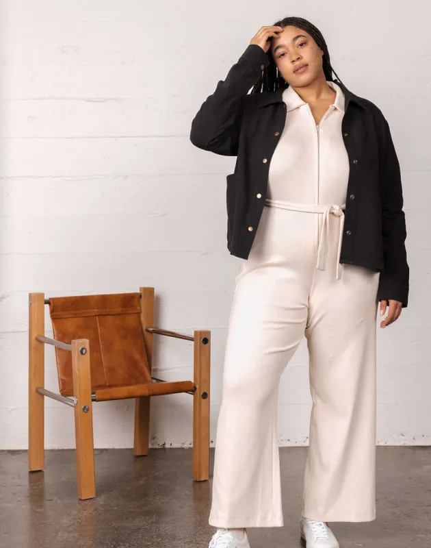 Noble Adult Organic Rib Jumpsuit in Oat Milk sold by Noble