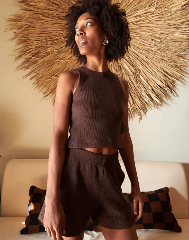 Noble Adult Organic Waffle Crop Tank in Chocolate sold by Noble