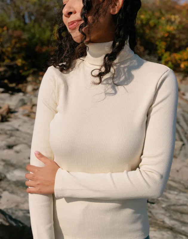 Rib Turtleneck in Oat Milk sold by Noble