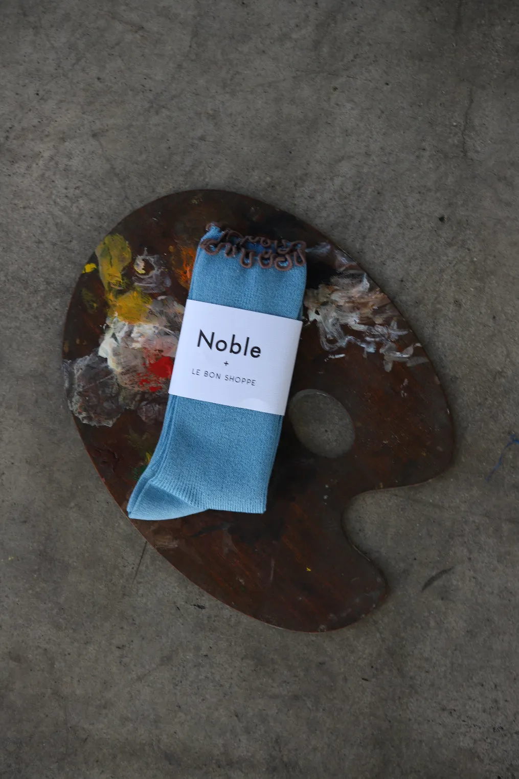 Ruffle Modal Sock - Powder Blue/Brown Edge sold by Noble