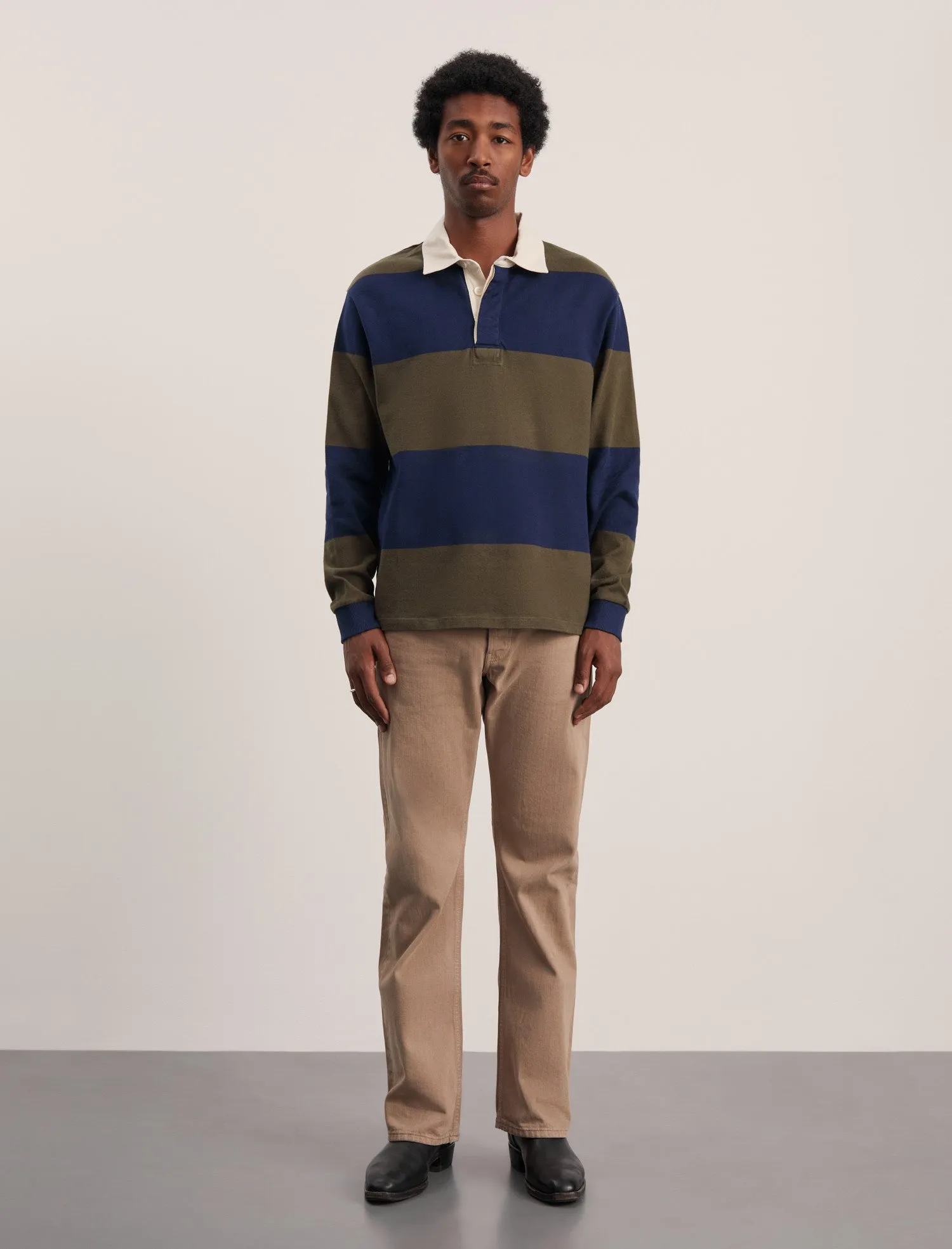 ANOTHER Rugby Polo 1.0, Navy Brown Stripe sold by ANOTHER ASPECT