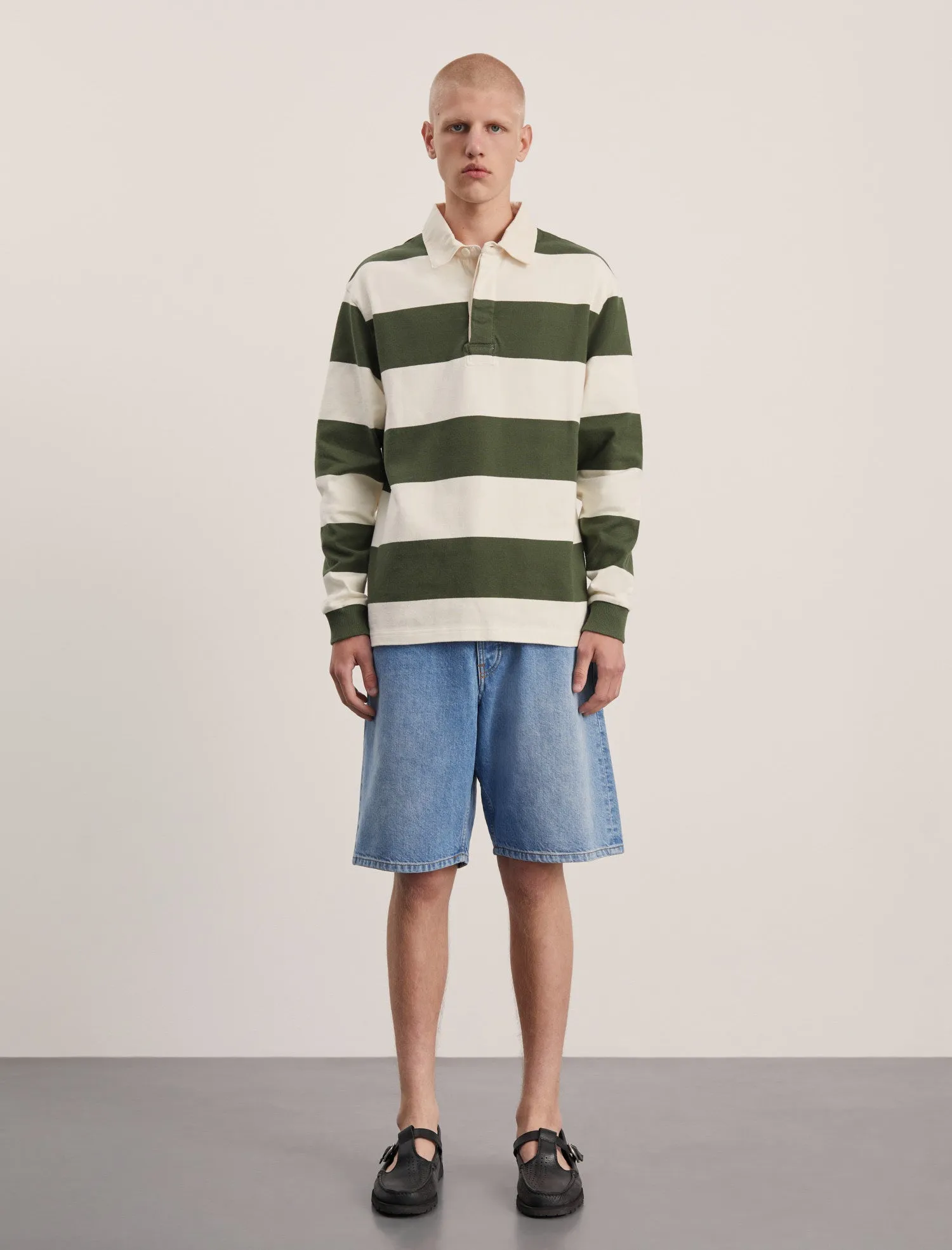 ANOTHER Rugby Polo 1.0, Green Ecru Stripe sold by ANOTHER ASPECT