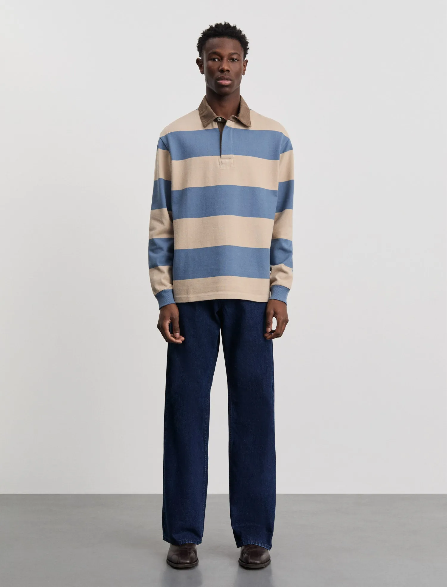 ANOTHER Rugby Polo 1.0, Blue Sand Stripe sold by ANOTHER ASPECT