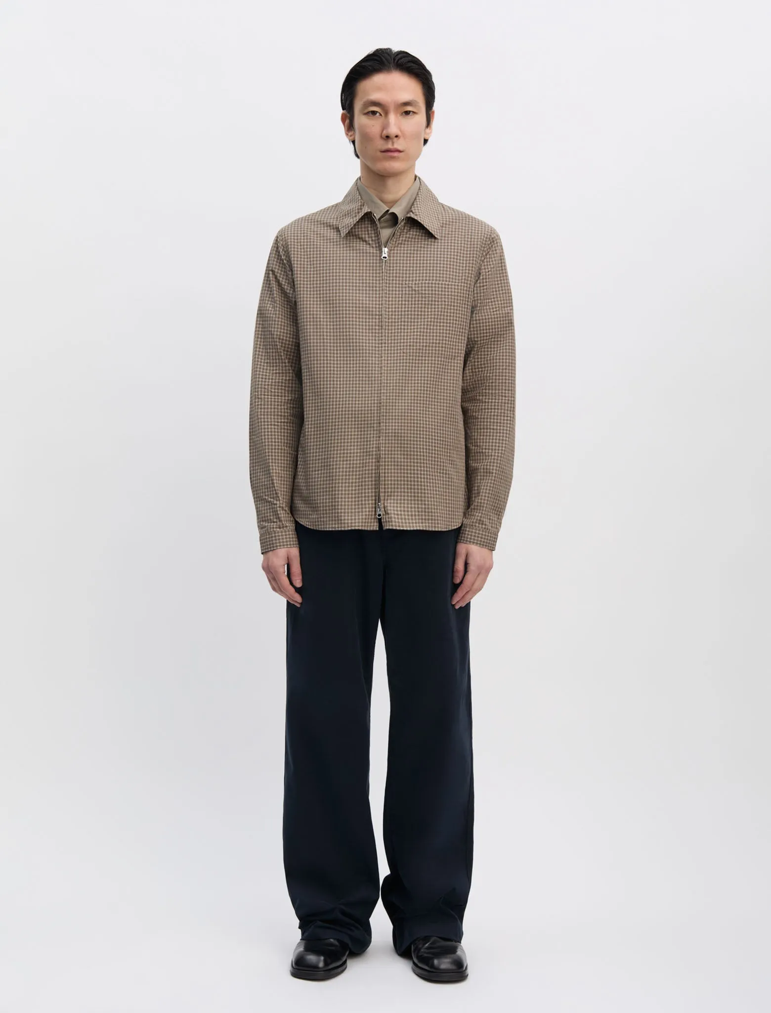 ANOTHER Zip Shirt 1.0 JPN, Khaki/Brown Check sold by ANOTHER ASPECT