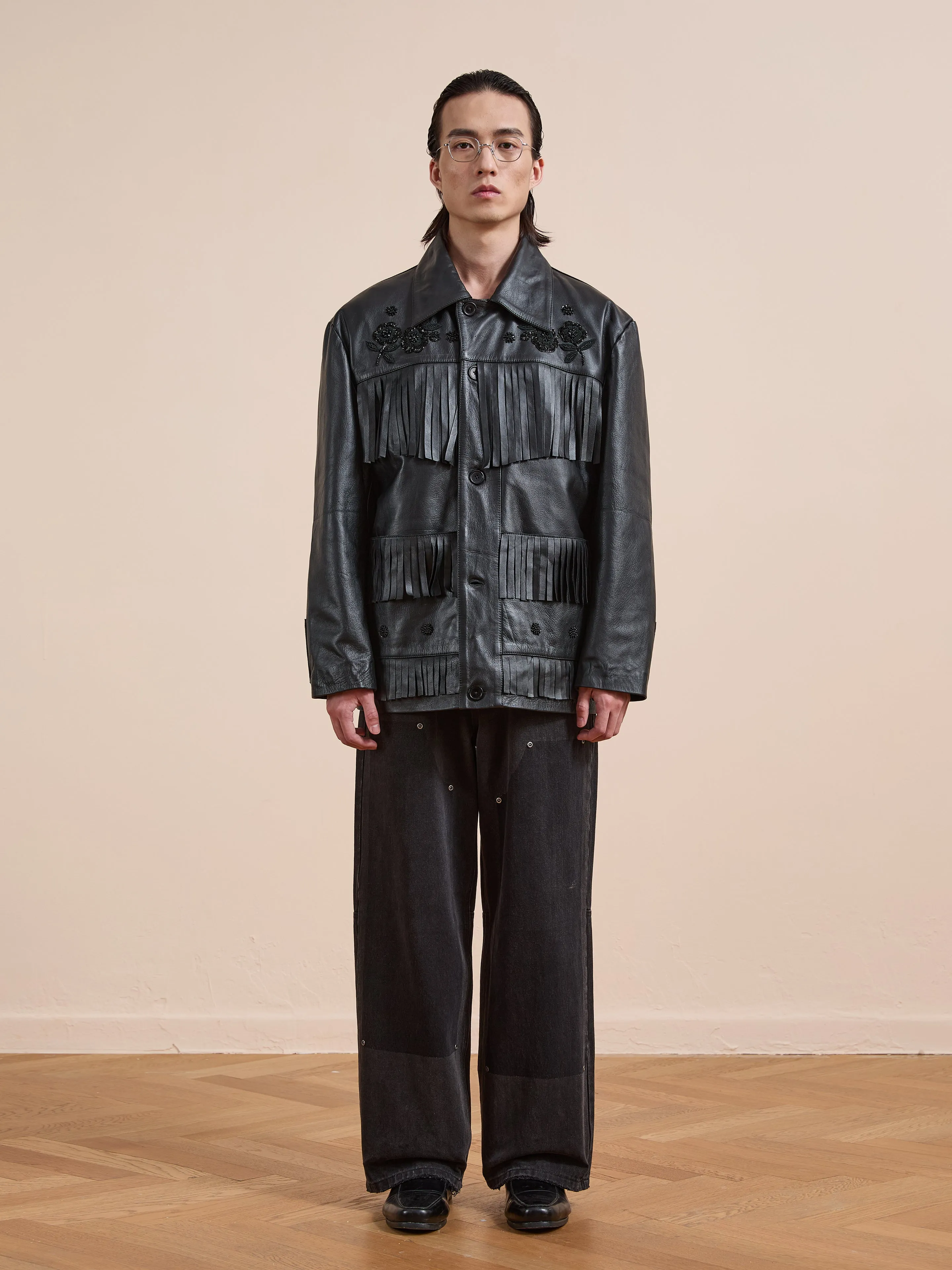 Hand Embroidered Leather Fringe Jacket sold by Found product image thumbnail 4