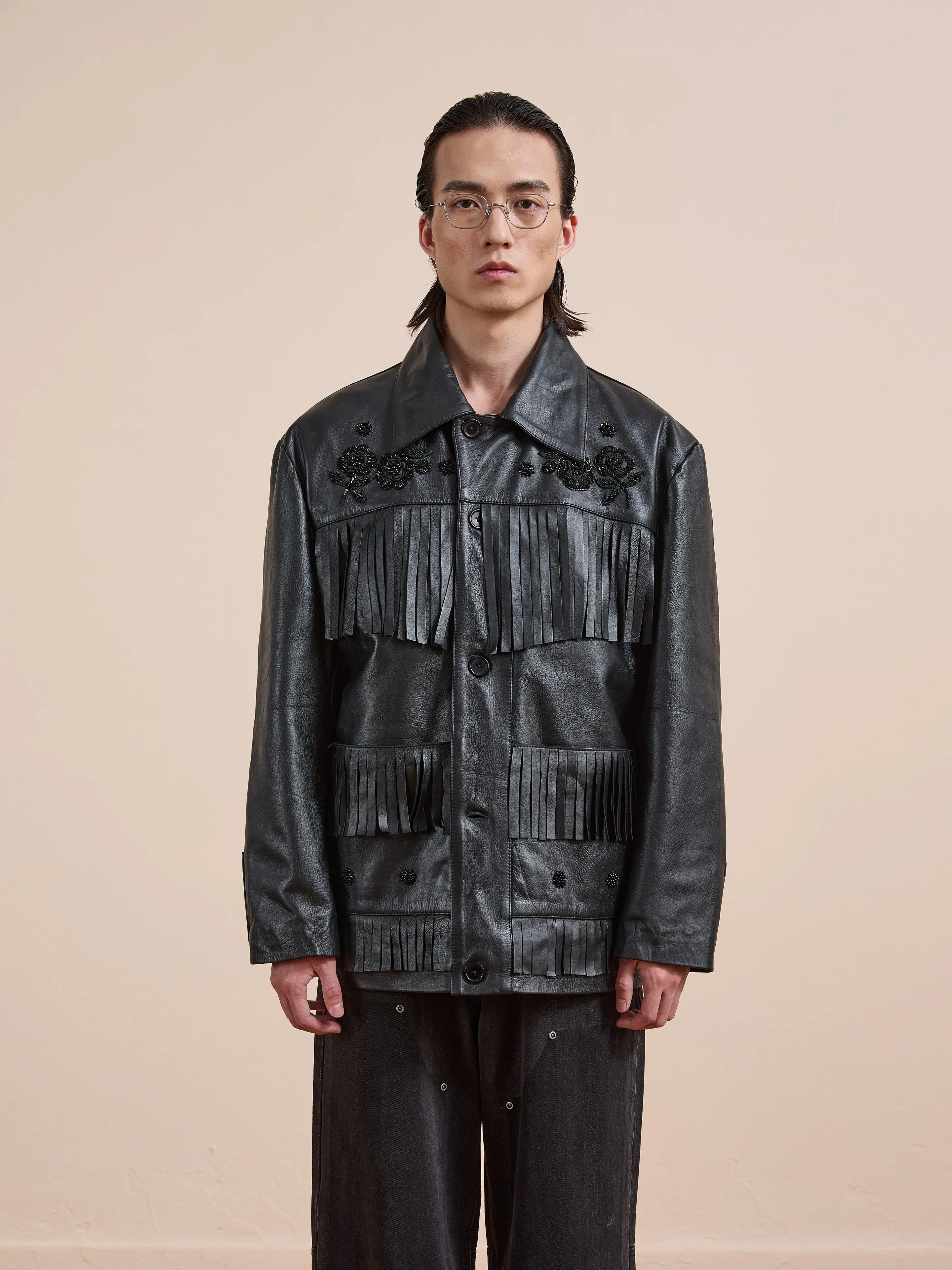 Hand Embroidered Leather Fringe Jacket sold by Found product image thumbnail 5